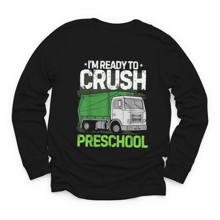 Back To School First Day Of Preschool Garbage Truck Boys Youth Long Sleeve Tee