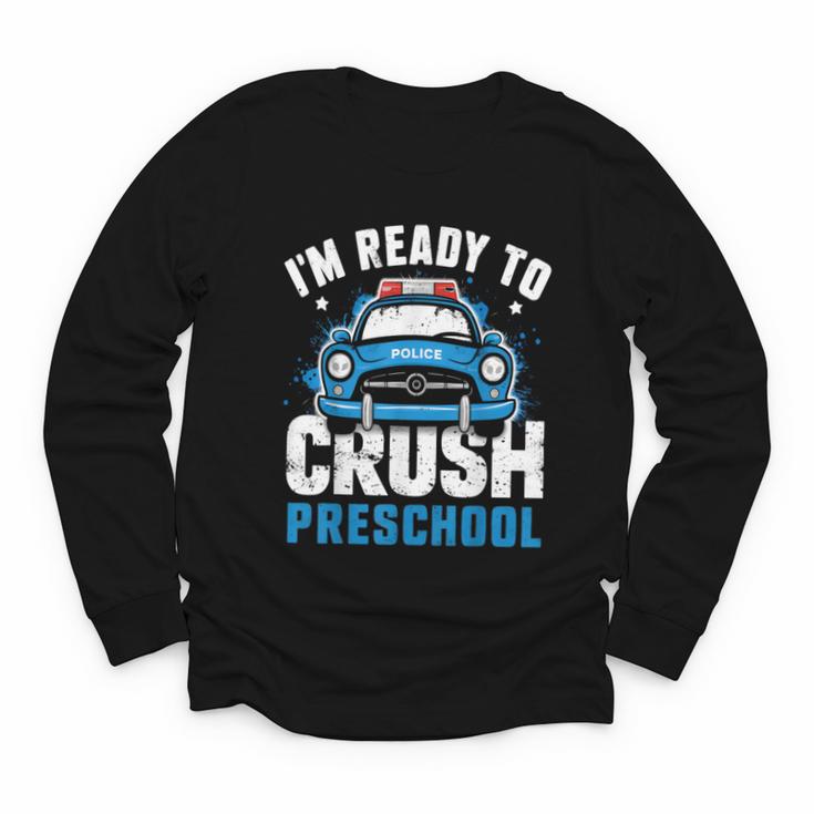 Back To School First Day Of Preschool Police Car Boys Youth Long Sleeve Tee