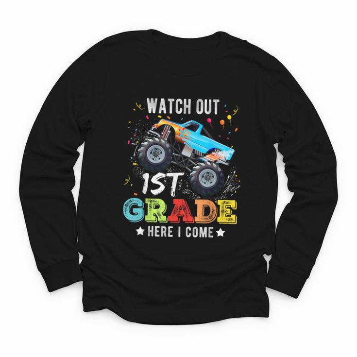 Back To School First Grade Here I Come For Boy Kids Truck Youth Long Sleeve Tee