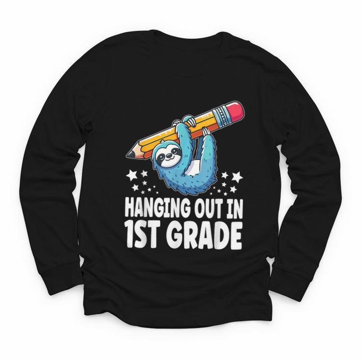 Back To School First Grade Sloth Hanging Out In 1st Grade Youth Long Sleeve Tee