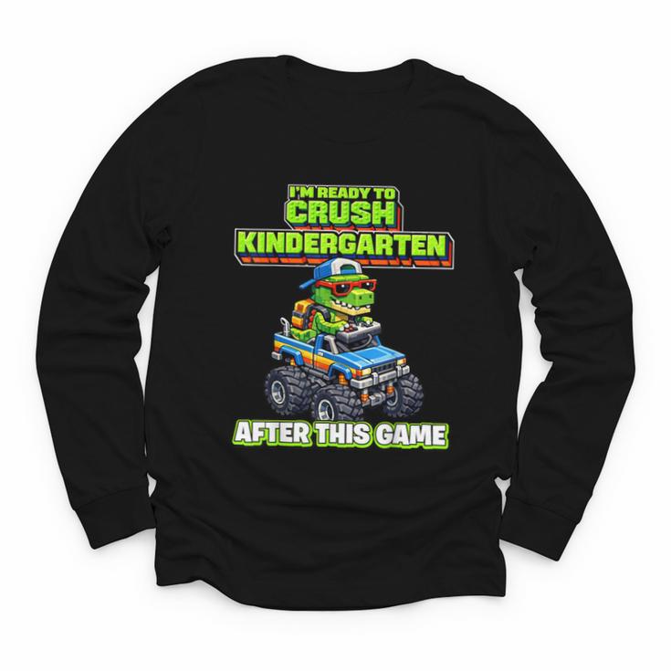 Back To School Kindergarten Retro Monster Truck Dinosaur Boy Youth Long Sleeve Tee