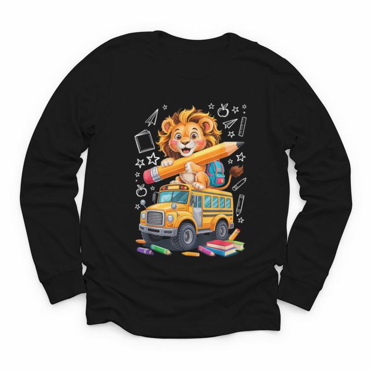 Back To School Lion School Bus 100 Days Of School Youth Long Sleeve Tee