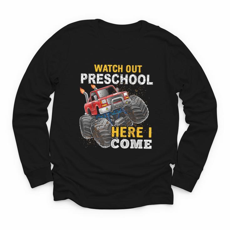 Back To School Preschool Here I Come For Boy Kids Truck Youth Long Sleeve Tee
