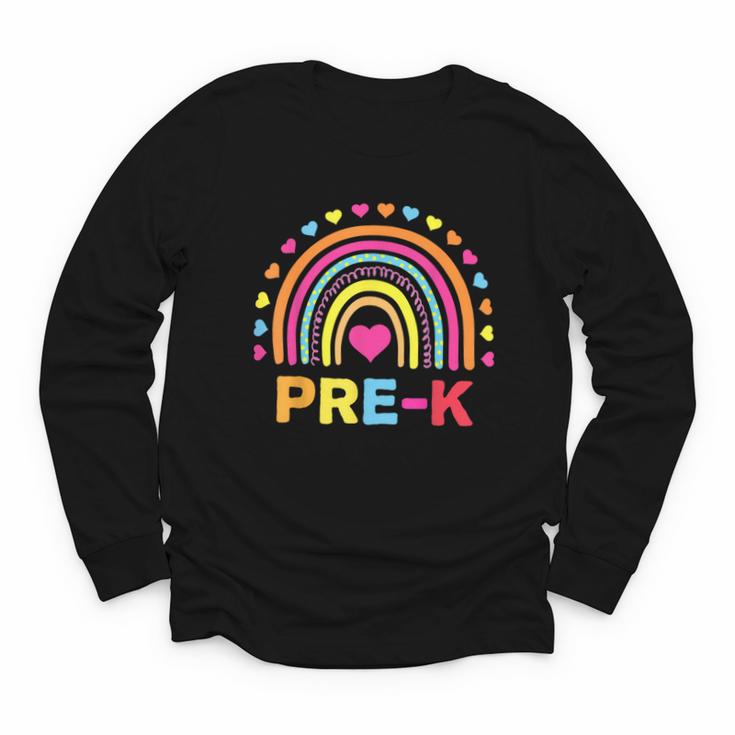 Back To School Shirt Rainbow Happy First Day Of Pre-K Youth Long Sleeve Tee