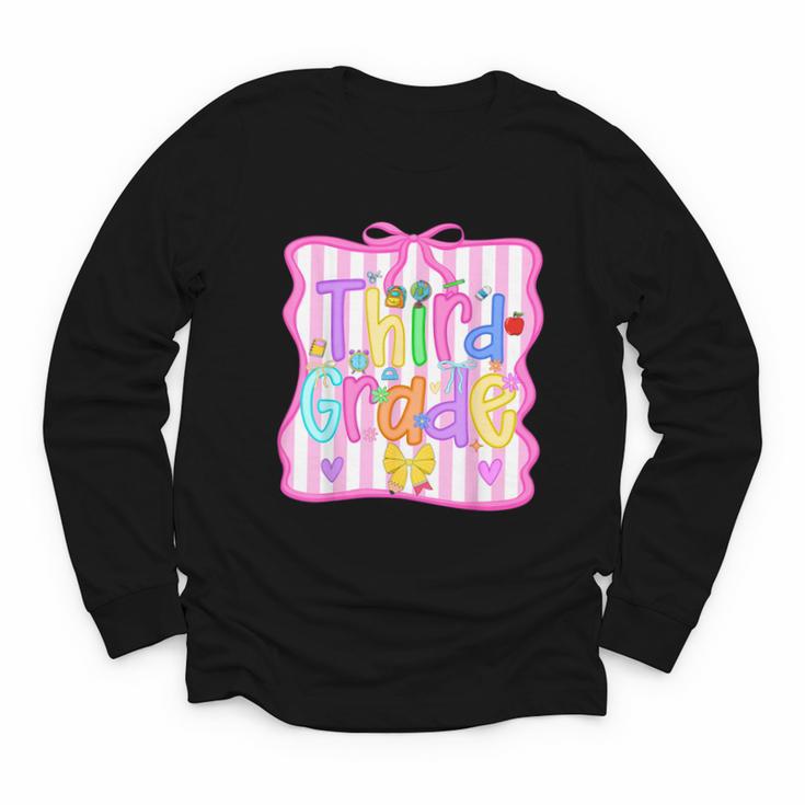 Back To School Third Grade Girls Coquette Bow 3rd Grade Kids Youth Long Sleeve Tee