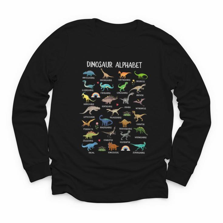 Back To School Types Of Dinosaurs Alphabet Identification Youth Long Sleeve Tee