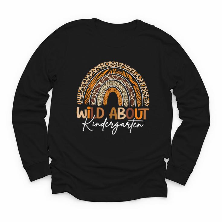Back To School Wild About Kindergarten Leopard Rainbow Youth Long Sleeve Tee