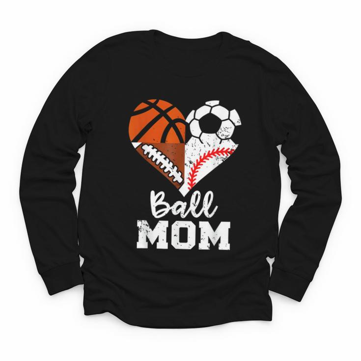 Ball Mom Heart Soccer Basketball Baseball Football Mom Youth Long Sleeve Tee