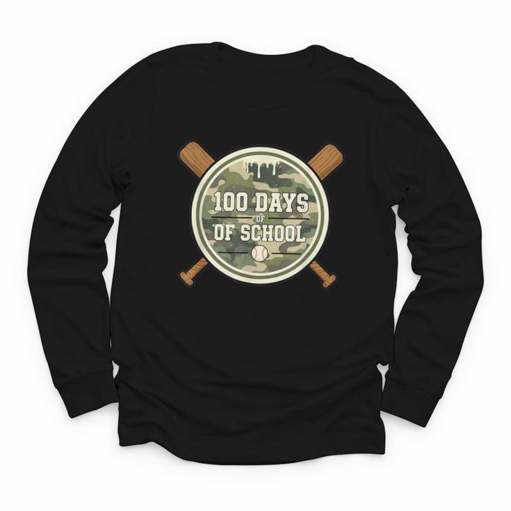 Baseball 100th Day Of School Camouflage Youth Long Sleeve Tee