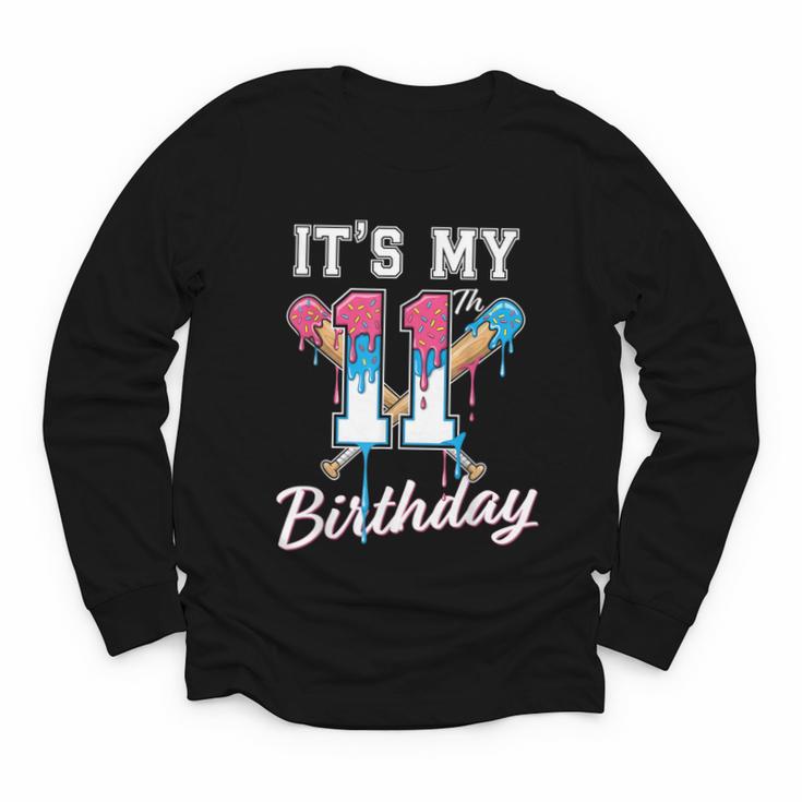 Baseball 11 Year Old Ice Cream Drip 11th Birthday Boys Youth Long Sleeve Tee