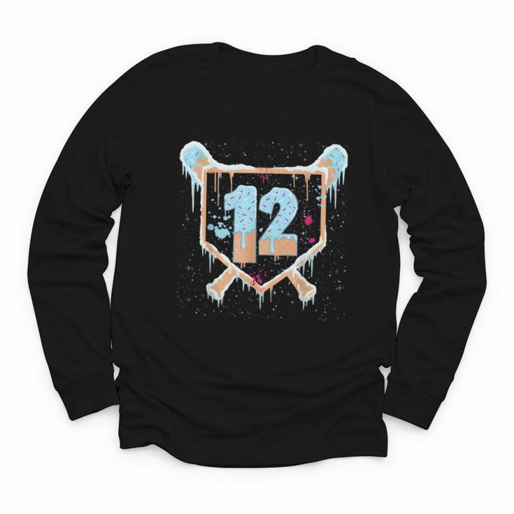 Baseball 12 Year Old Ice Cream Drip 12th Birthday Boys Youth Long Sleeve Tee