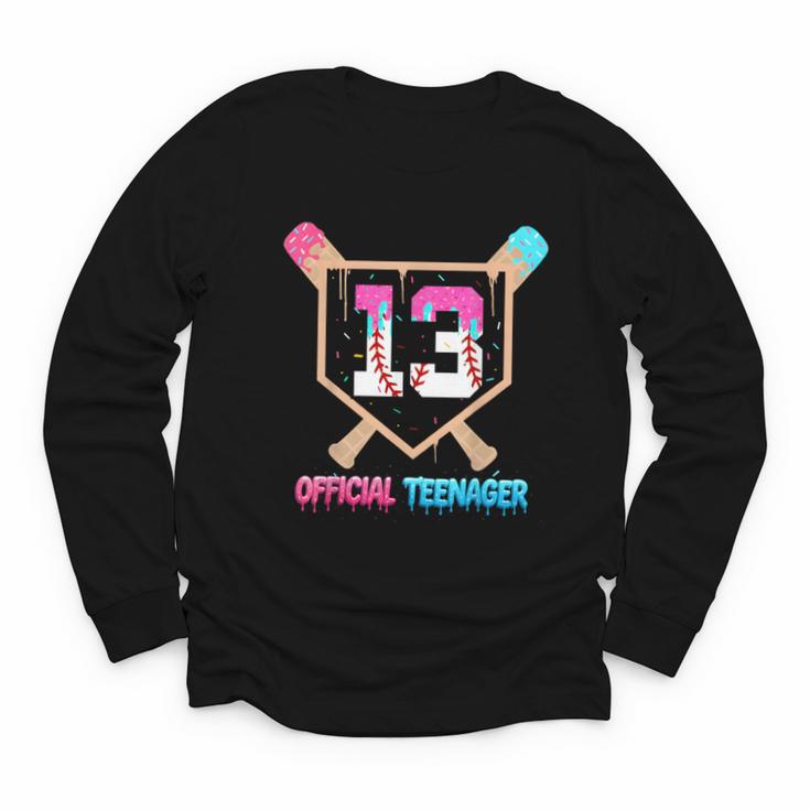 Baseball 13 Year Ice Cream Drip 13th Bday Official Teenager Youth Long Sleeve Tee
