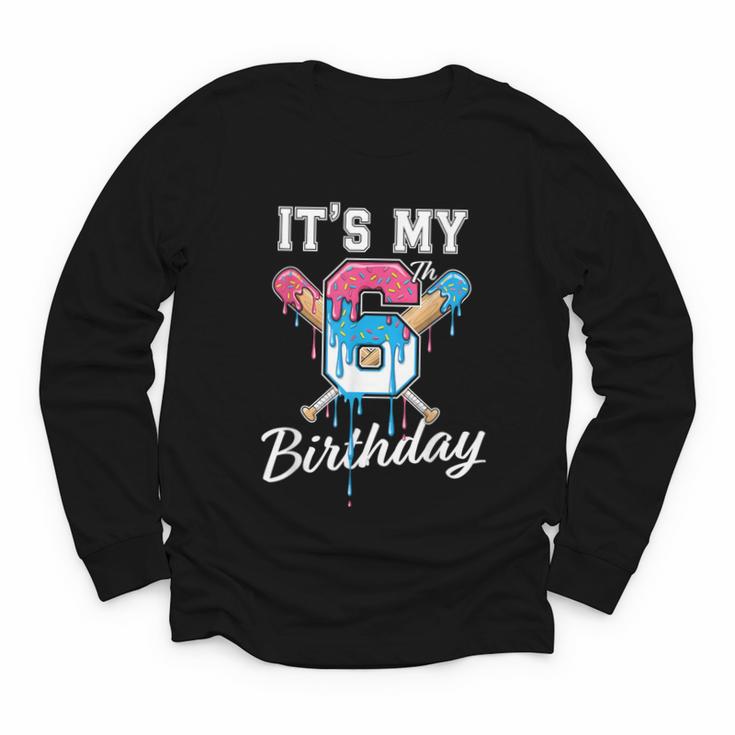 Baseball 6 Year Old Ice Cream Drip 6th Birthday Boy Number 6 Youth Long Sleeve Tee