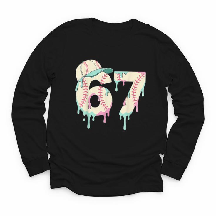Baseball 67 Drip Six Seven Baseball Dripping Boys Kids Youth Long Sleeve Tee