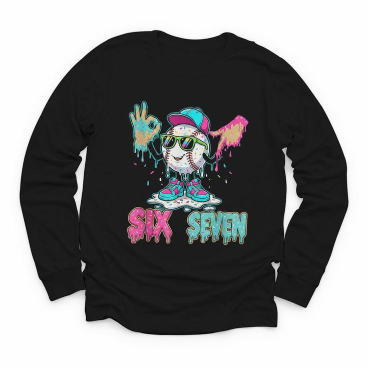Baseball 67 Drip Six Seven Hand Signs Ice Cream Meme Youth Long Sleeve Tee
