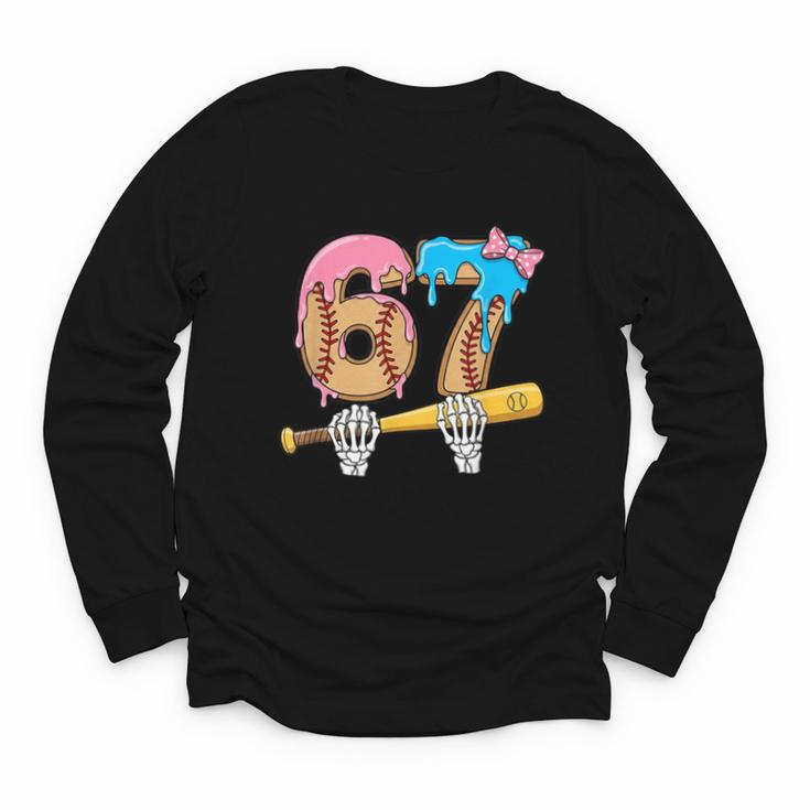 Baseball 67 Ice Cream Drip Skeleton Six Seven Boys Meme Youth Long Sleeve Tee