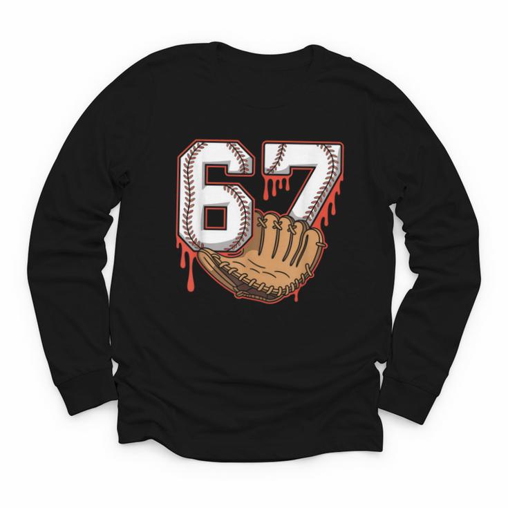 Baseball 67 Six Seven Alpha Slang 6 7 Meme Kids Teachers Boy Youth Long Sleeve Tee