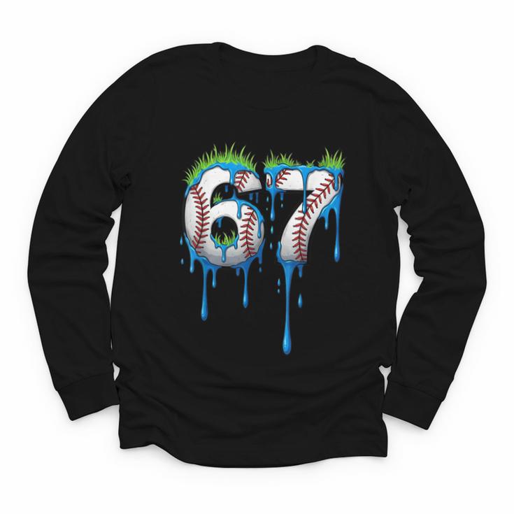 Baseball 67 Six Seven Gen Alpha Meme Blue Drip Boys Youth Long Sleeve Tee