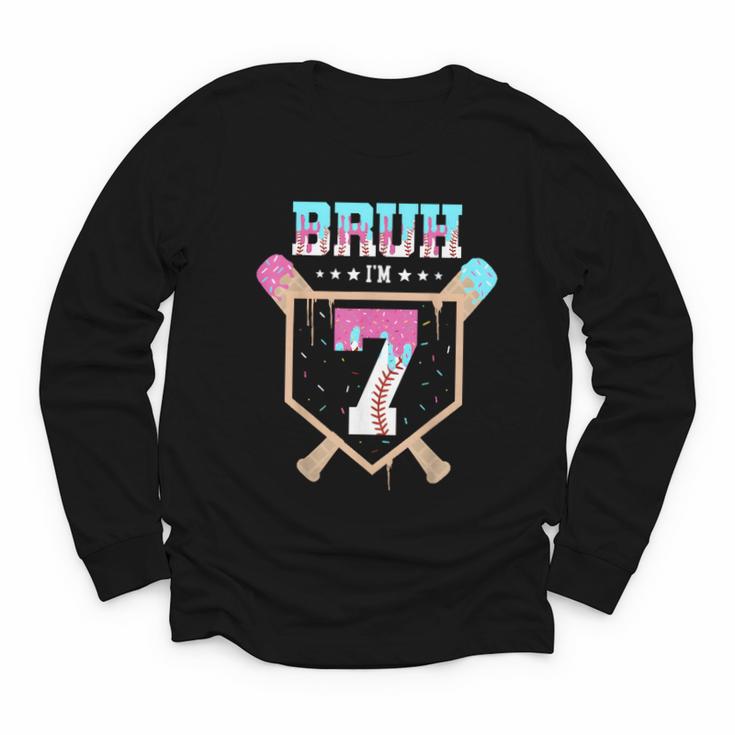 Baseball 7 Year Old Ice Cream Drip 7th Birthday Boys Player Youth Long Sleeve Tee