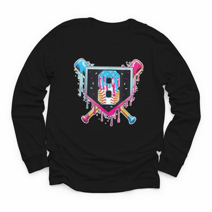 Baseball 8 Year Old Boy Ice Cream Drip 8th Birthday Player Youth Long Sleeve Tee