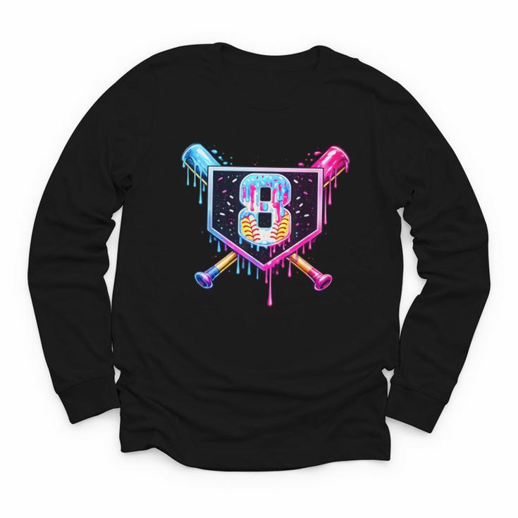 Baseball 8 Year Old Ice Cream Drip 8th Birthday Party Youth Long Sleeve Tee