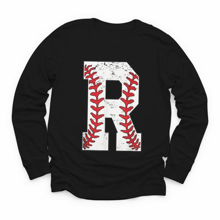 Baseball Alphabet Monogram Initial Letter R Youth Long Sleeve Tee