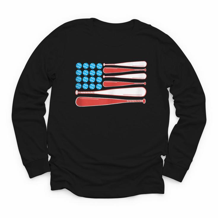 Baseball American Flag Patriotic USA Pride Youth Long Sleeve Tee