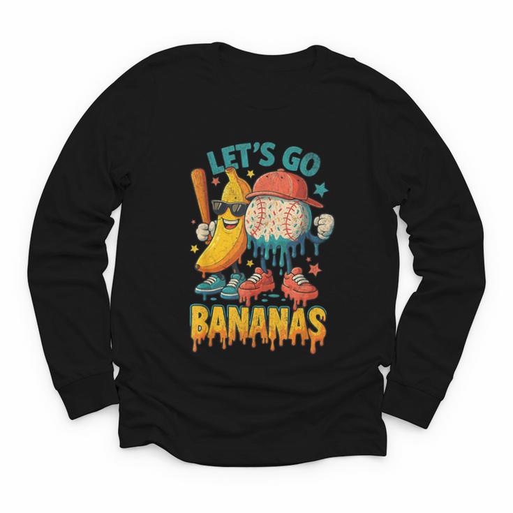 Baseball Banana Sports Drip Art For Kids Youth Long Sleeve Tee
