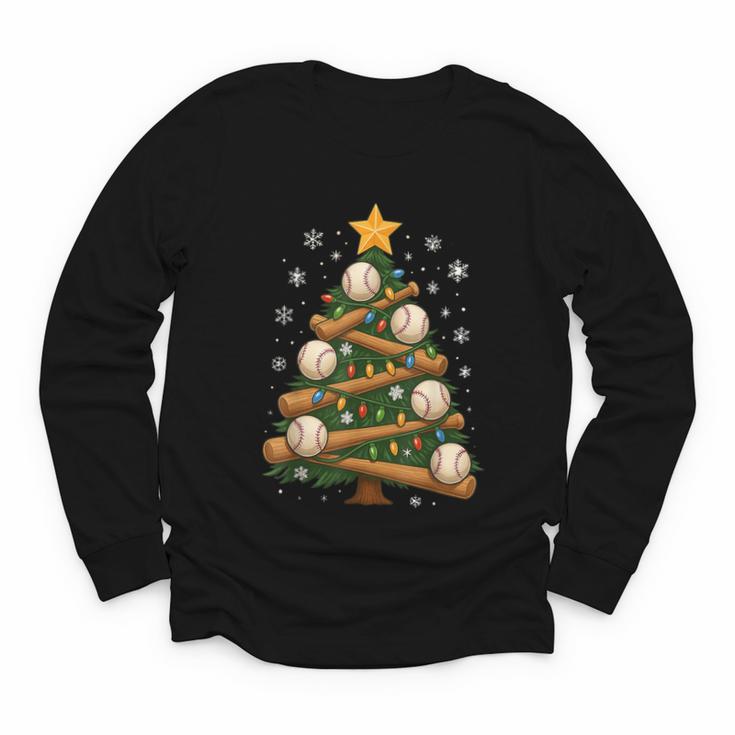 Baseball Bat Christmas Tree Lights Holiday Xmas Youth Long Sleeve Tee