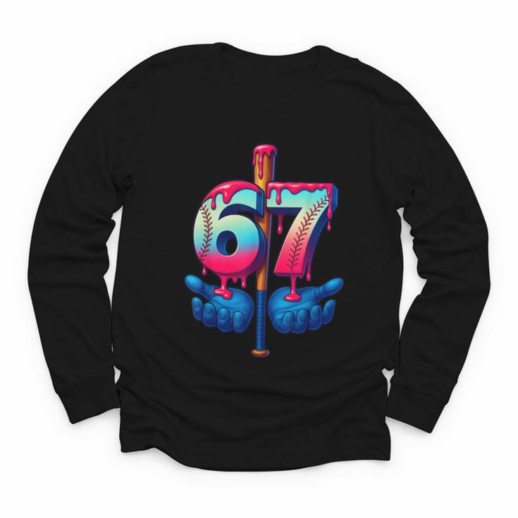 Baseball Bat Hands Drip 67 Six Seven Gen Alpha Slang Meme Youth Long Sleeve Tee