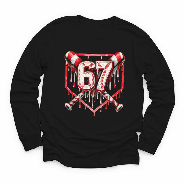 Baseball Candy Cane Drip 6 7 Six Seven Meme Christmas Boys Youth Long Sleeve Tee