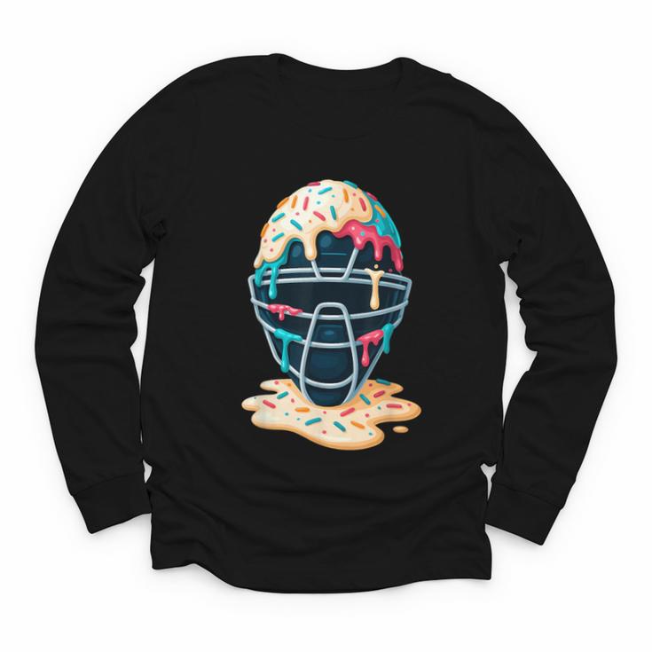Baseball Catcher Mask Ice Cream Dripping Baseball Boy Youth Youth Long Sleeve Tee
