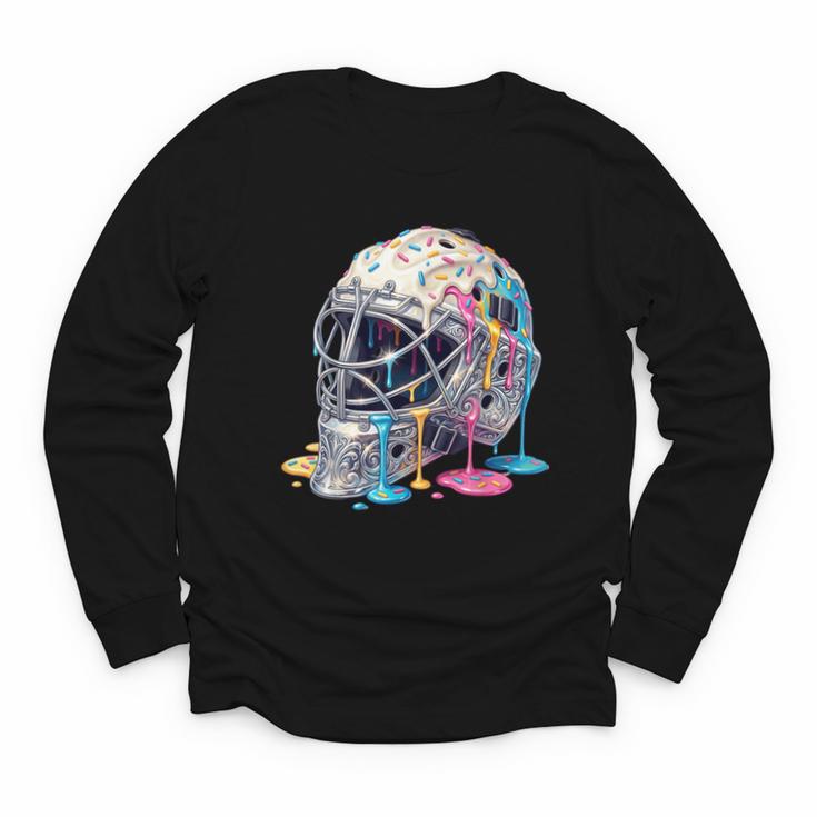 Baseball Catcher Mask Ice Cream Dripping Baseball Boys Youth Long Sleeve Tee