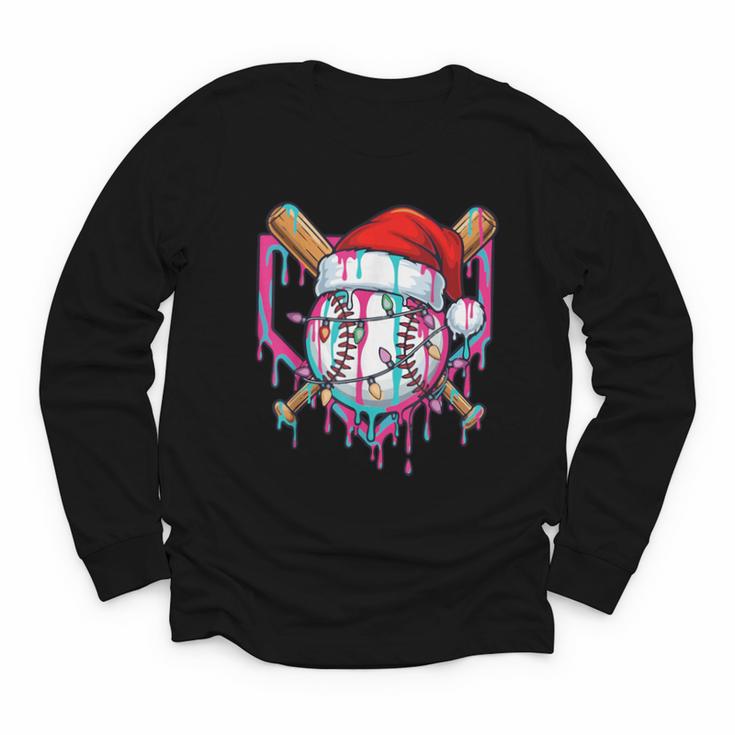 Baseball Christmas Santa Hat Baseball Christmas Drip Youth Long Sleeve Tee