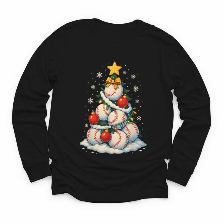 Baseball Christmas Tree Lights Santa Sport Player Lover Xmas Youth Long Sleeve Tee