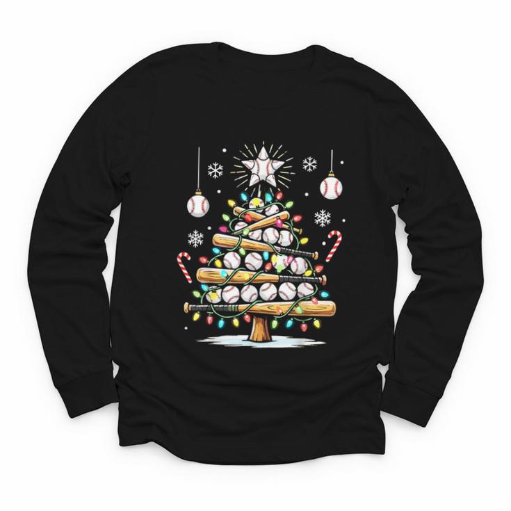 Baseball Christmas Tree Lights Youth Long Sleeve Tee