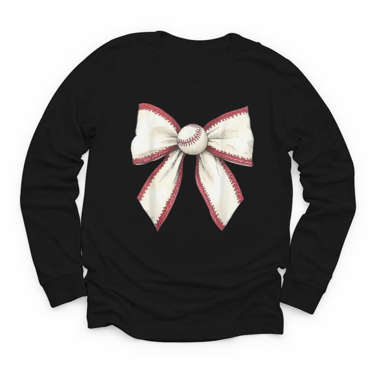 Baseball Coquette Bow Cute Baseball Game Youth Long Sleeve Tee