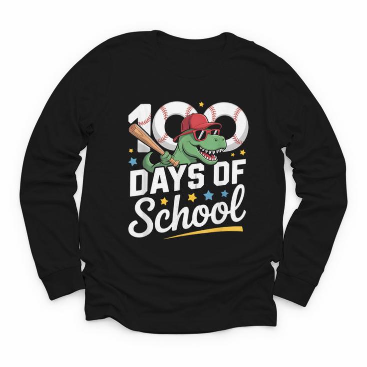 Baseball Dinosaur 100 Days Of School Kids Theme Youth Long Sleeve Tee