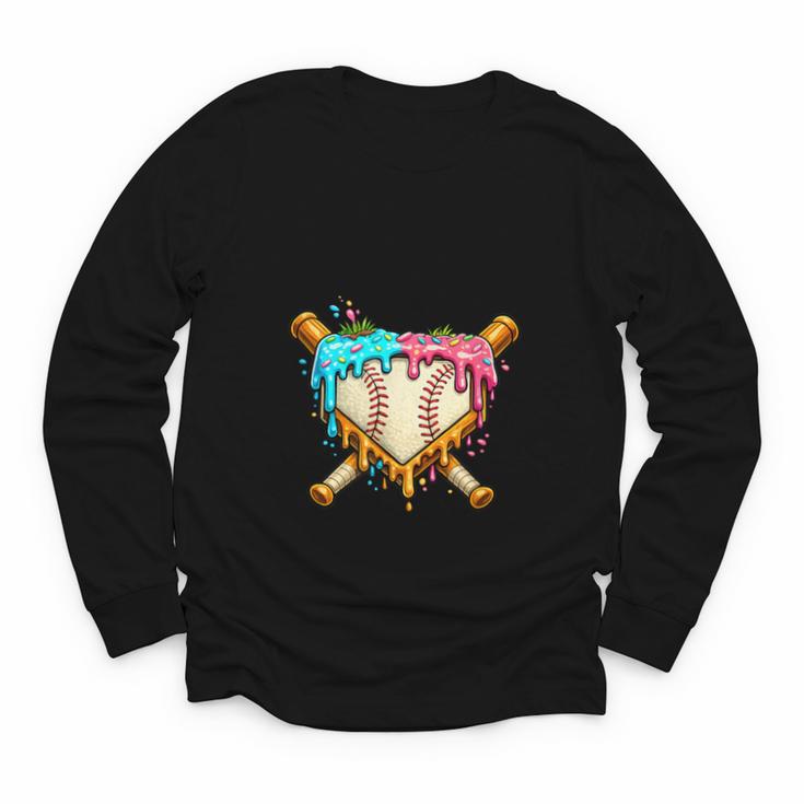 Baseball Drip For Boys Ice Cream Dripping Baseball Sport Youth Long Sleeve Tee