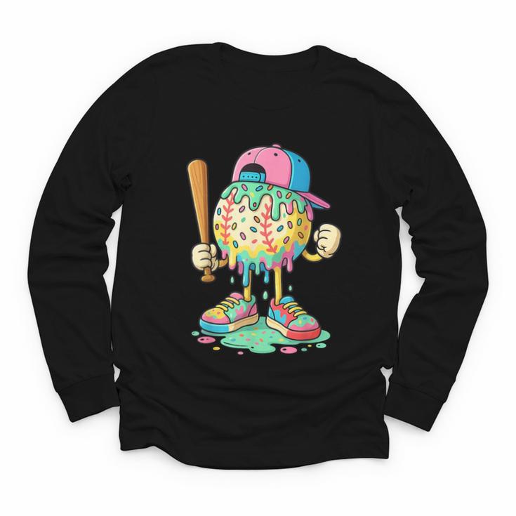 Baseball Drip For Boys Ice Cream Drip Baseball Sport Youth Long Sleeve Tee