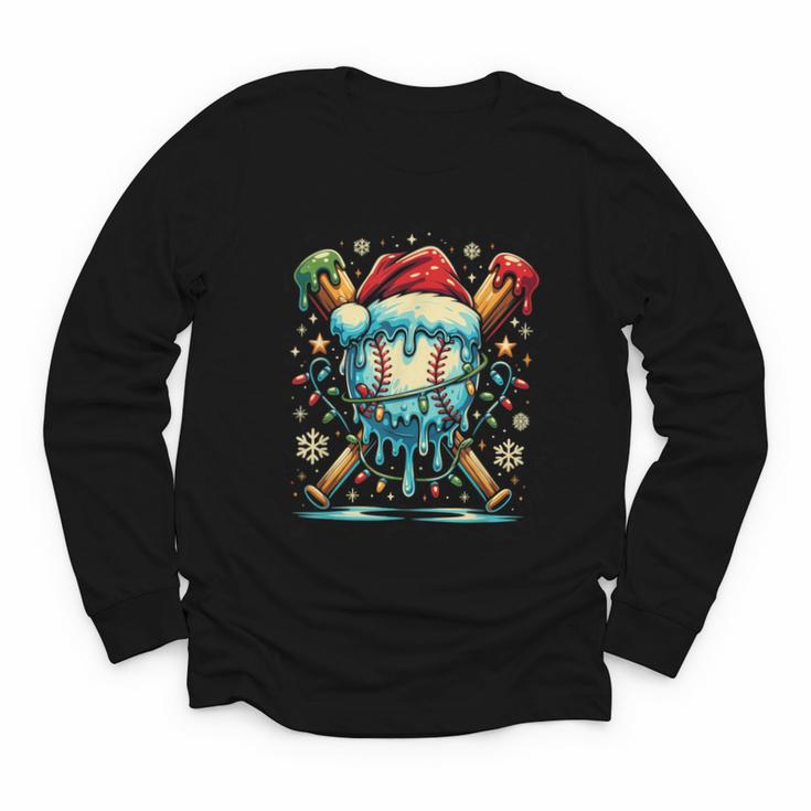 Baseball Drip Boys Youth Santa Christmas Baseball Youth Long Sleeve Tee