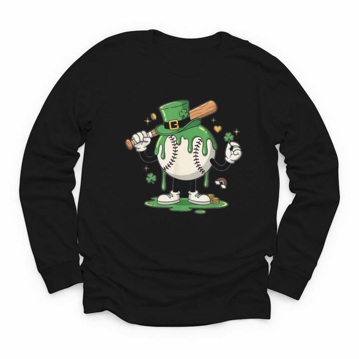 Baseball Drip Ice Cream Boys Kids Shamrock St Patricks Day Youth Long Sleeve Tee