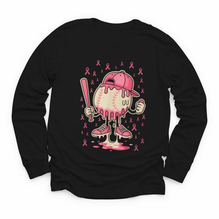 Baseball Drip Ice Cream Breast Cancer Awareness Boys & Girls Youth Long Sleeve Tee