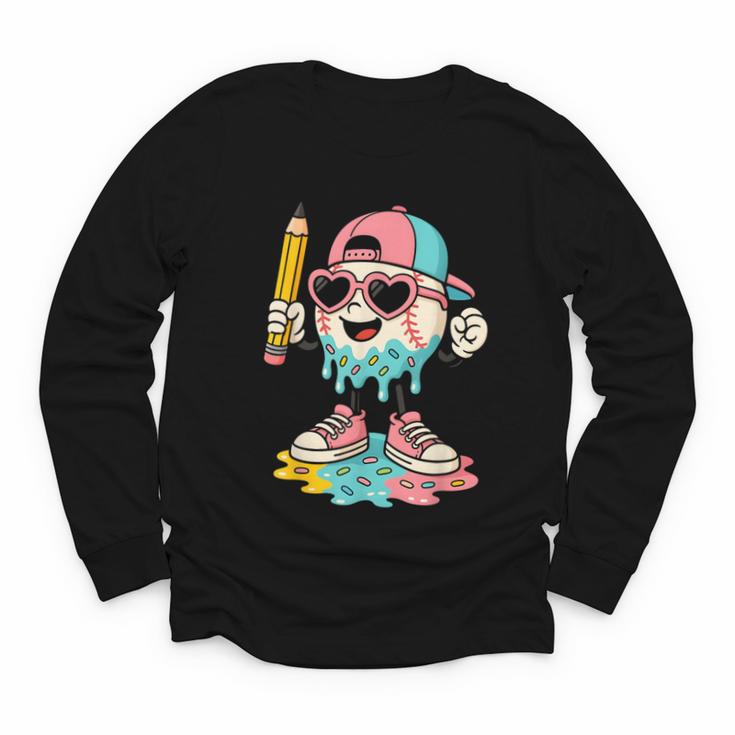 Baseball Drip Ice Cream First Day Back To School Cute Girls Youth Long Sleeve Tee