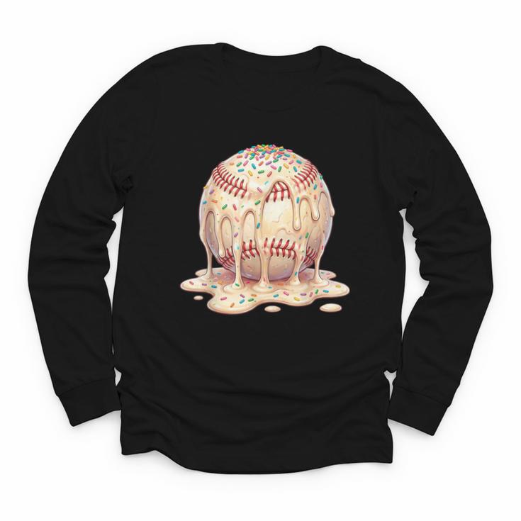 Baseball Drip Ice Cream Melting Illustration Youth Long Sleeve Tee