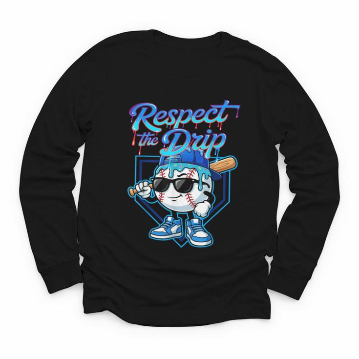 Baseball Drip Ice Cream Respect The Drip Home Plate Boy Kids Youth Long Sleeve Tee
