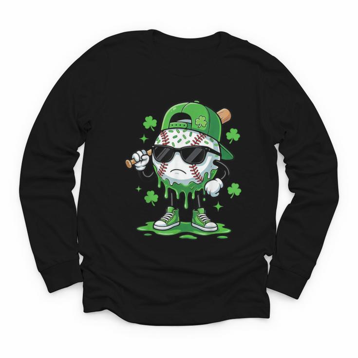 Baseball Drip Ice Cream Shamrock Kids Boy St Patrick’s Day Youth Long Sleeve Tee