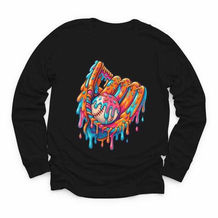 Baseball Drip Ice Cream Sprinkles Baseball Glove For Boys Youth Long Sleeve Tee