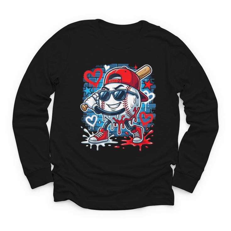 Baseball Drip Icecream Heart Valentine Day Boys Kids Red Youth Long Sleeve Tee
