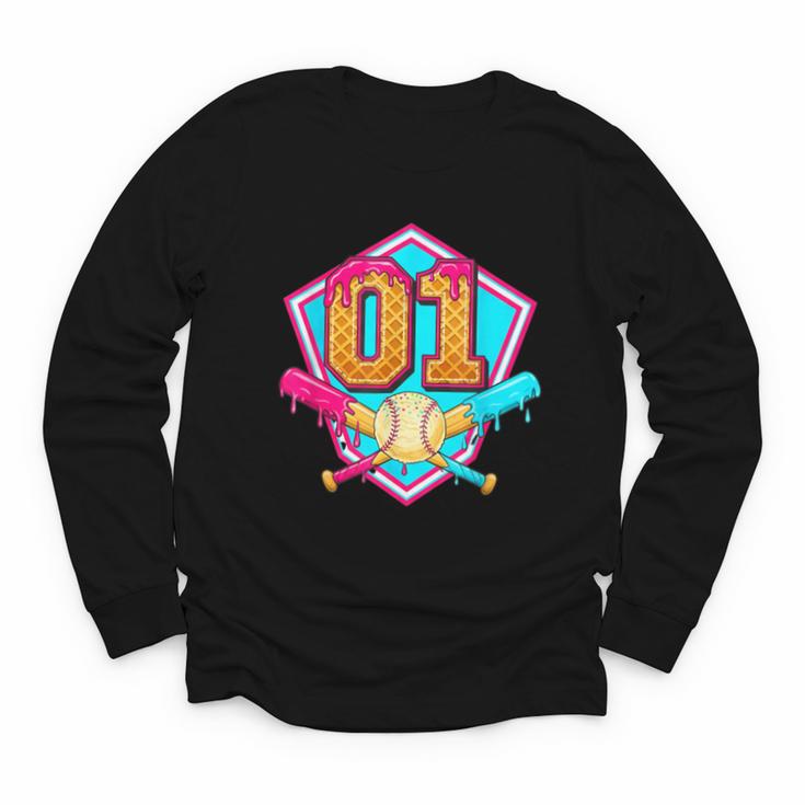 Baseball Drip Jersey Number 1 For Players & 1th Birthday Youth Long Sleeve Tee